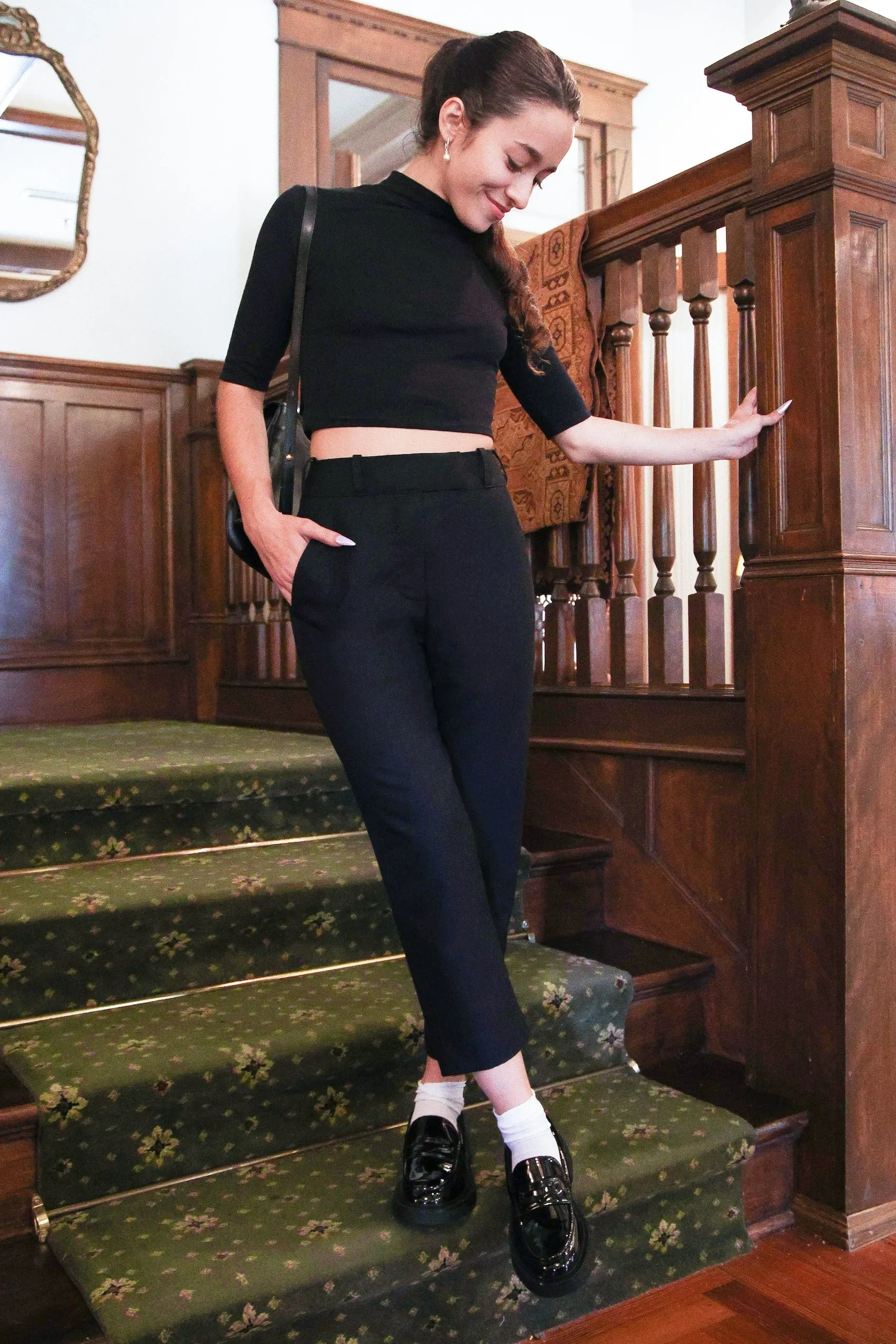 Washable Merino Wool Black Pants -- Cropped