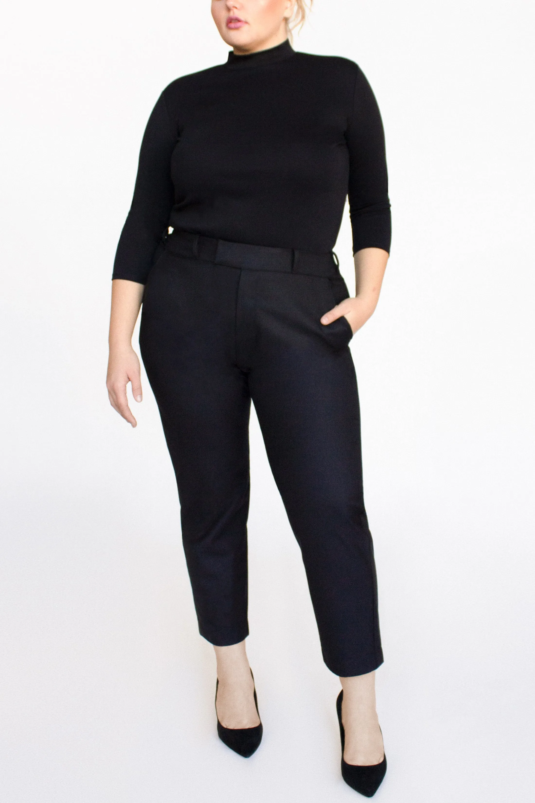 Washable Merino Wool Black Pants -- Cropped