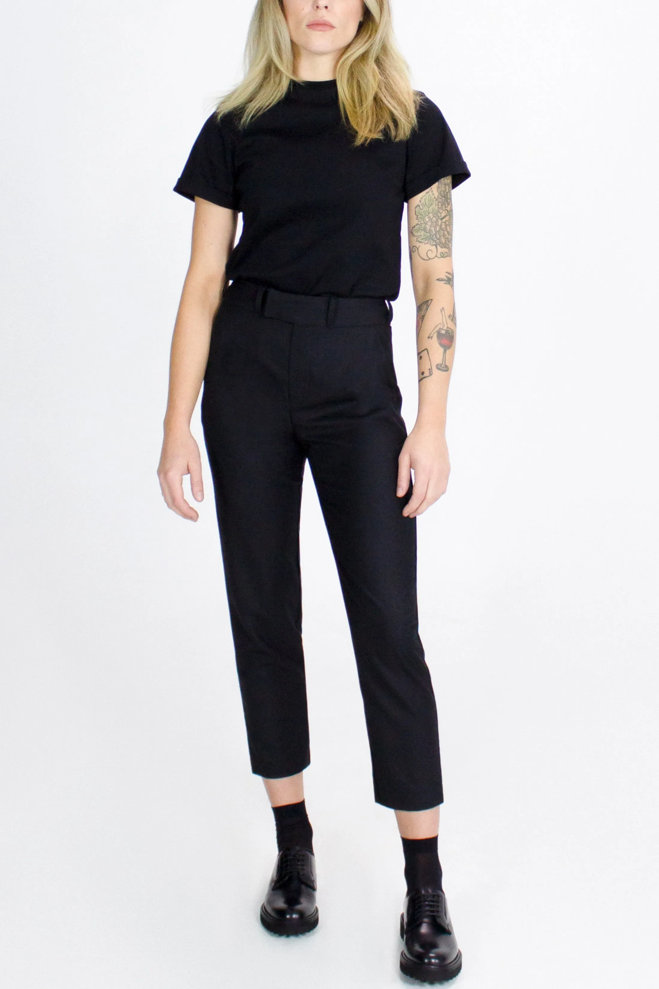 Washable Merino Wool Black Pants -- Cropped