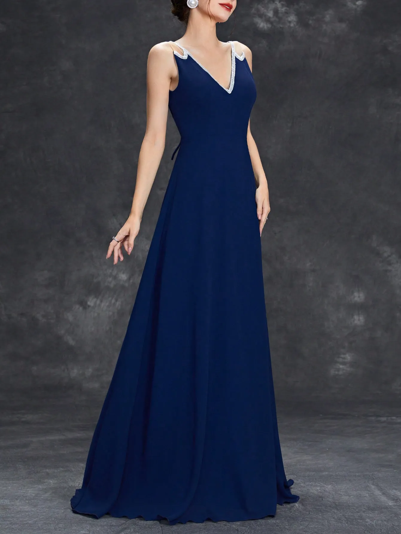 Women Deep V Plunge Neck Sleeveless Split Evening Dress