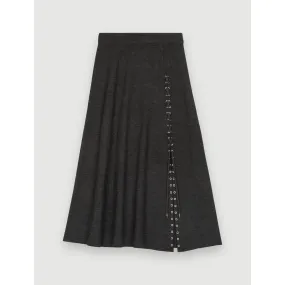 Women Midi Skirt In Silver Eyelet Knit - Grey