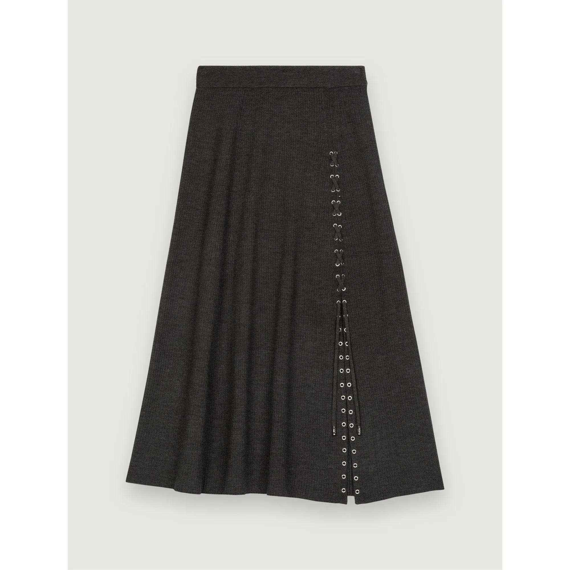 Women Midi Skirt In Silver Eyelet Knit - Grey