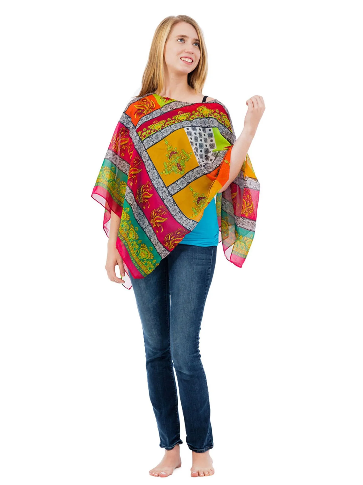 Women's Poncho, Vintage Medley Print