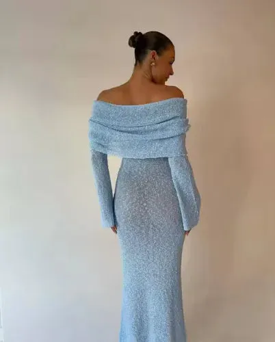 Women's Sheer Knit Maxi Dress with Long Sleeves