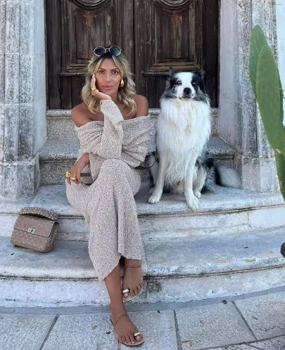 Women's Sheer Knit Maxi Dress with Long Sleeves