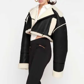 Women's Wool Liner Jacket Zip Up Faux Oversized Short Coat Jacket
