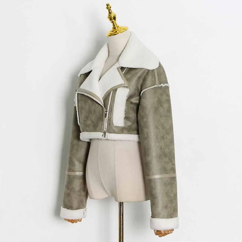 Women's Wool Liner Jacket Zip Up Faux Oversized Short Coat Jacket