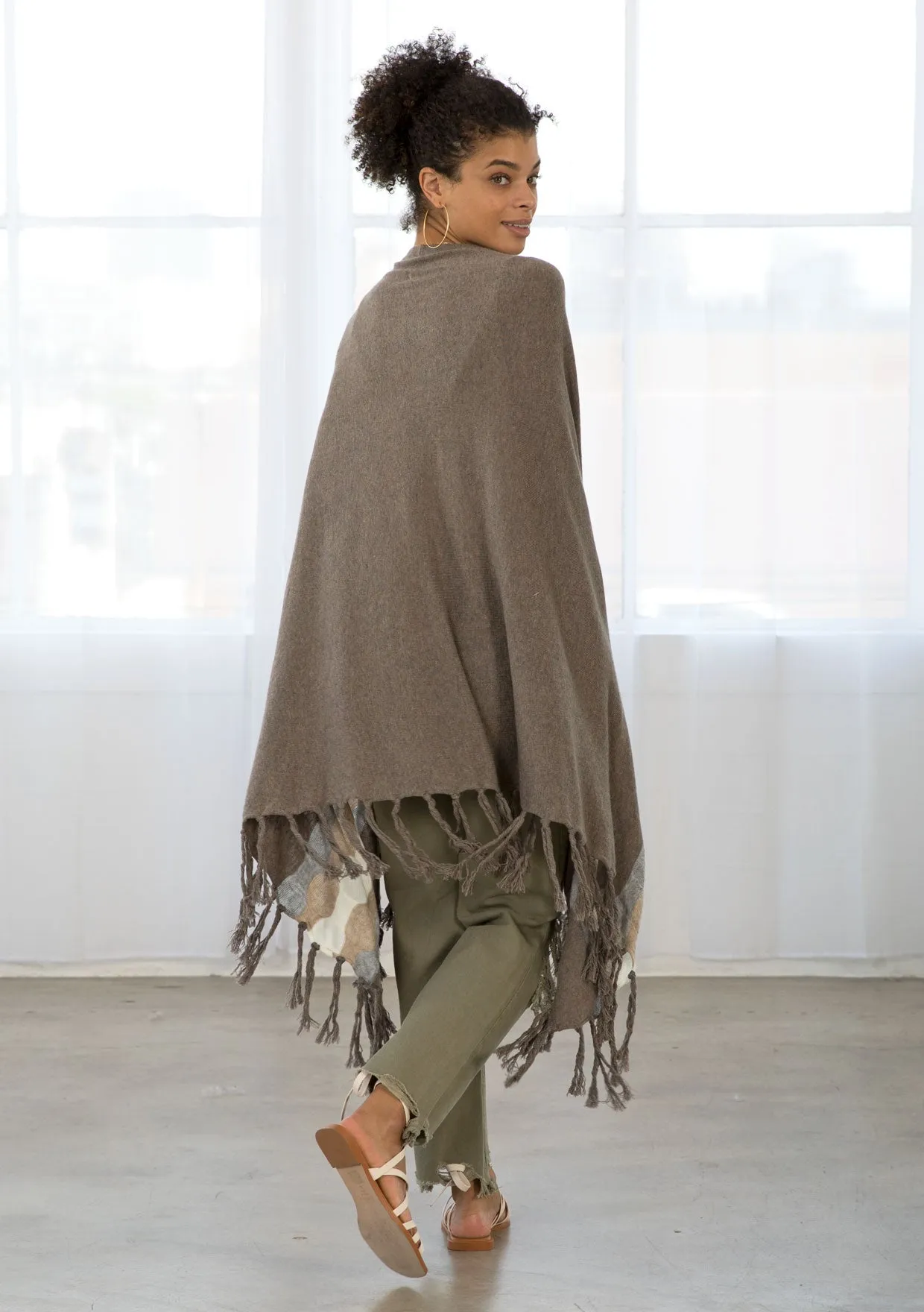 Wool Blend Cozy Bohemian Fringe Pullover Poncho