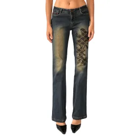 Y2K Lace Appliqué Jeans (S)