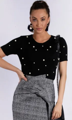 ZW16466SS Short Sleeve Pearl Embellished Knit Top (Pack)